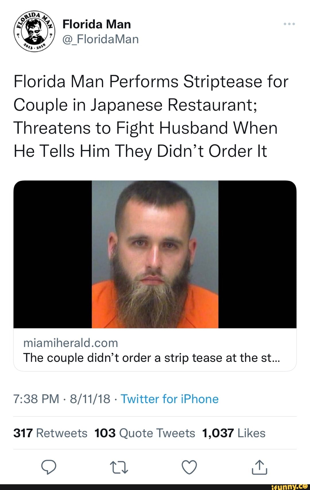 Florida Man @ FloridaMan Florida Man Performs Striptease for Couple in  Japanese Restaurant; Threatens to Fight Husband