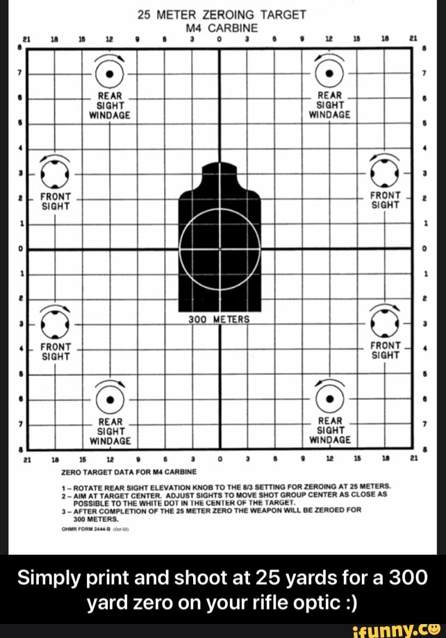 25 METER ZEROING TARGET CARBINE REAR SIGHT WINDAGE a