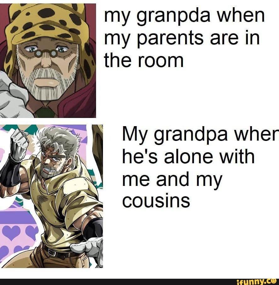 my granpda when
my parents are in
the room
My grandpa wher
he's alone with
me and my
cousins