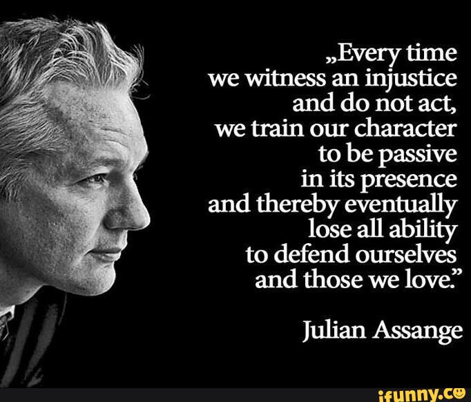”Every time
we wimess an injustice
and do not act,
we train our
character
to be passive
in its presence
and thereby eventually
lose all ability
to defend ourselves
and those we
love.”
Iulian Assange