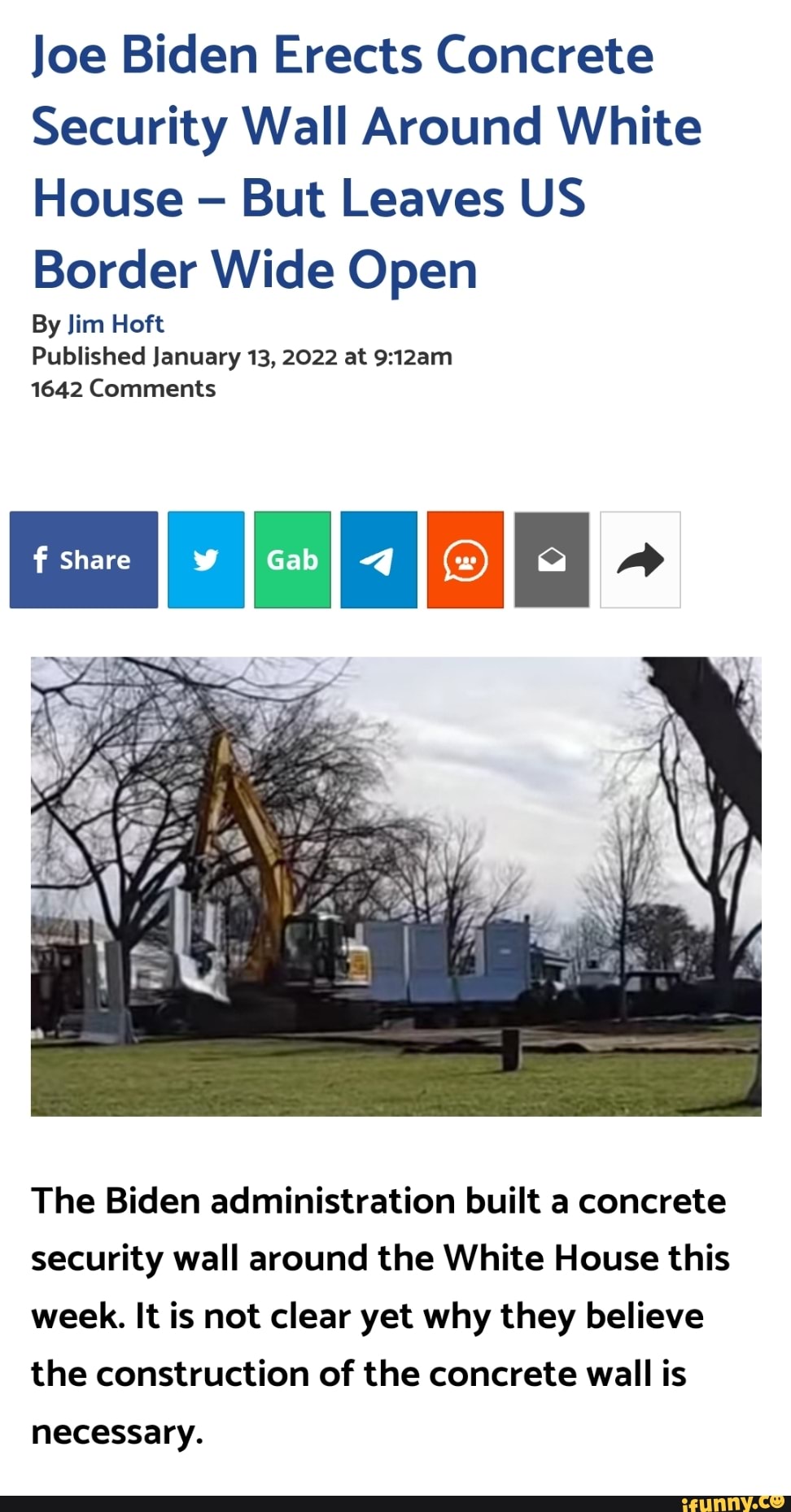 Joe Biden Erects Concrete Security Wall Around White House But Leaves