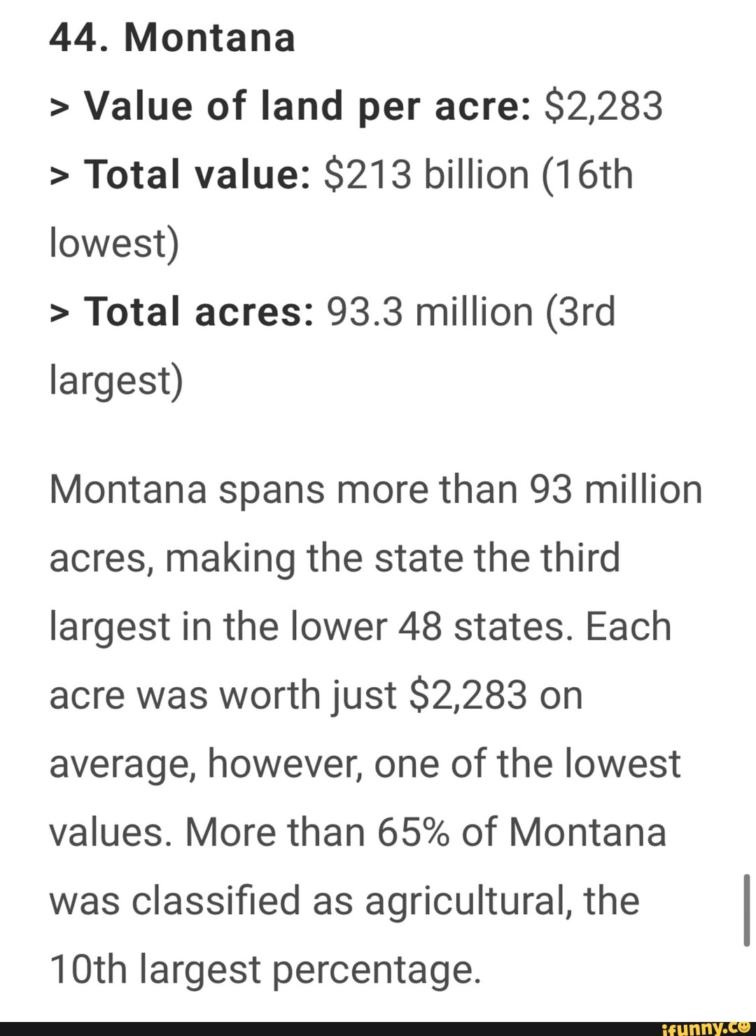 44. Montana > Value of land per acre 2,283 > Total value 213