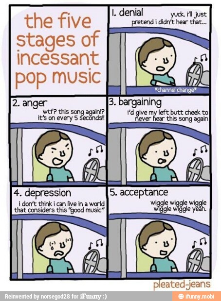 E Pee yuck? just:
pretend
incessant
pop music
67
I
A
pleated-jeans
the five
stages of