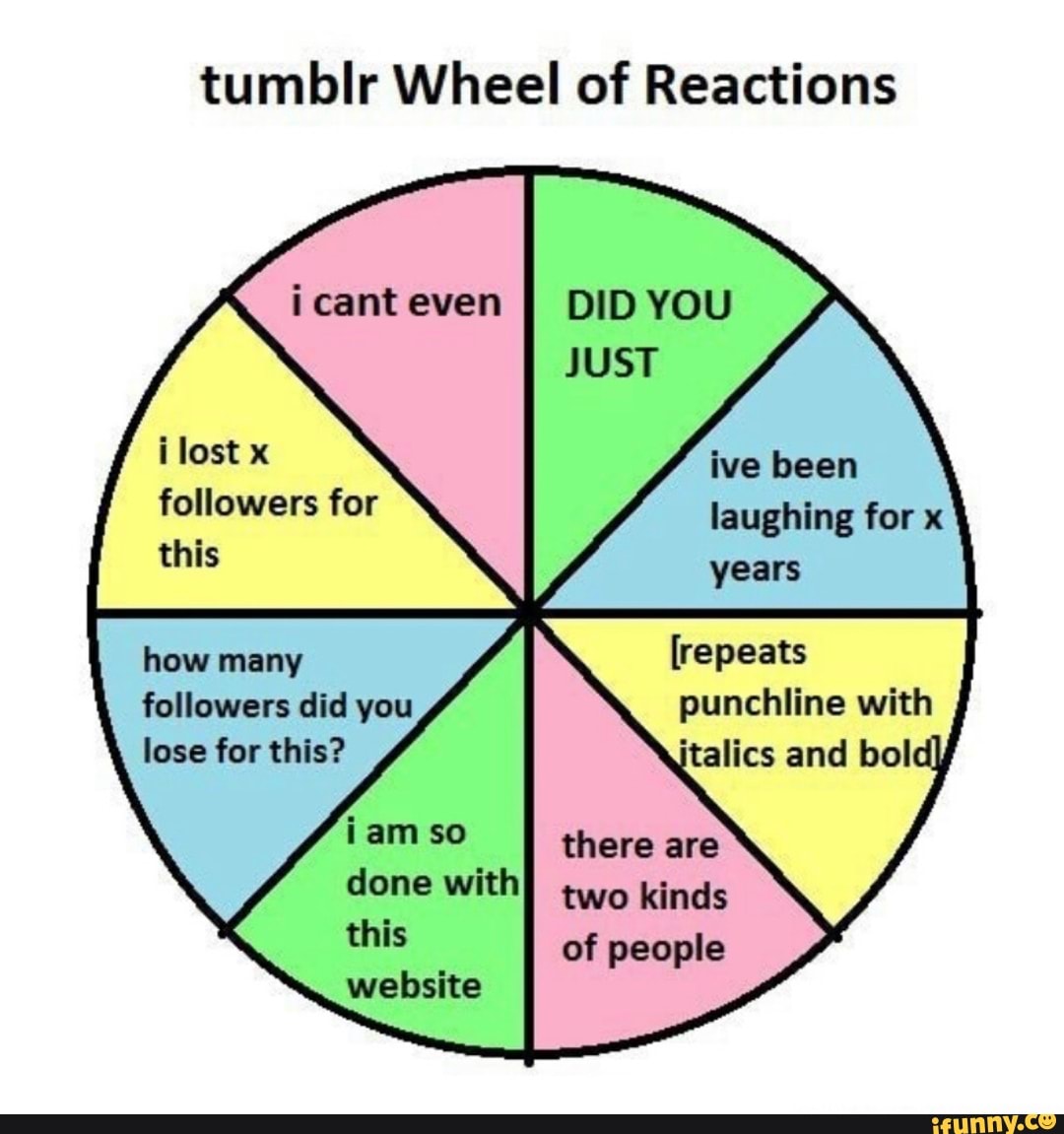 Tumblr Wheel of Reactions [repeats punchline with how many followers ...