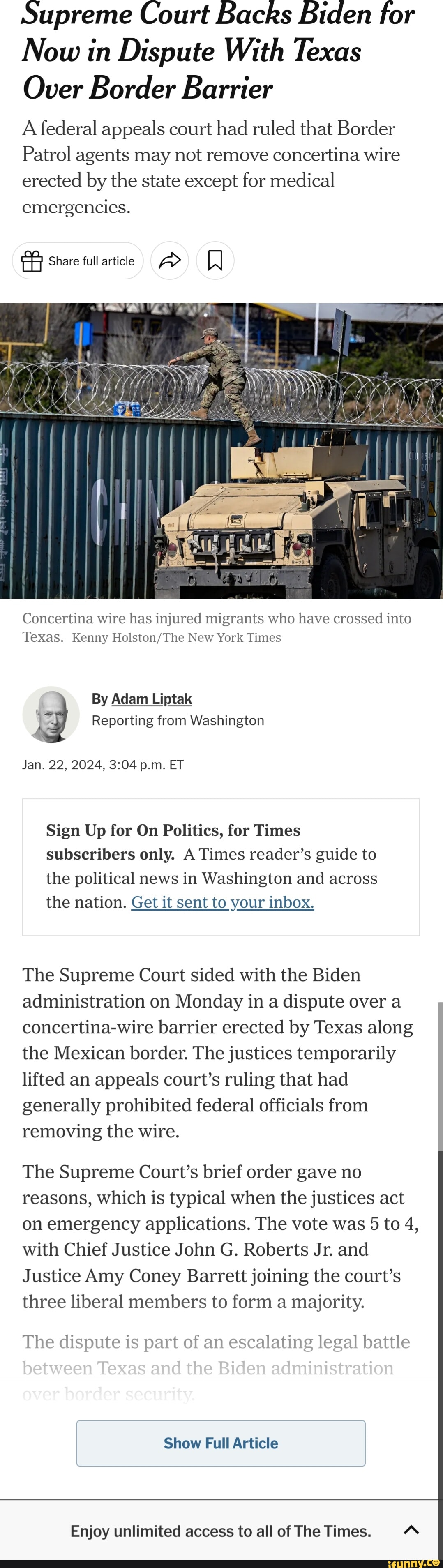 Supreme Court Backs Biden for Now in Dispute With Texas Over Border ...
