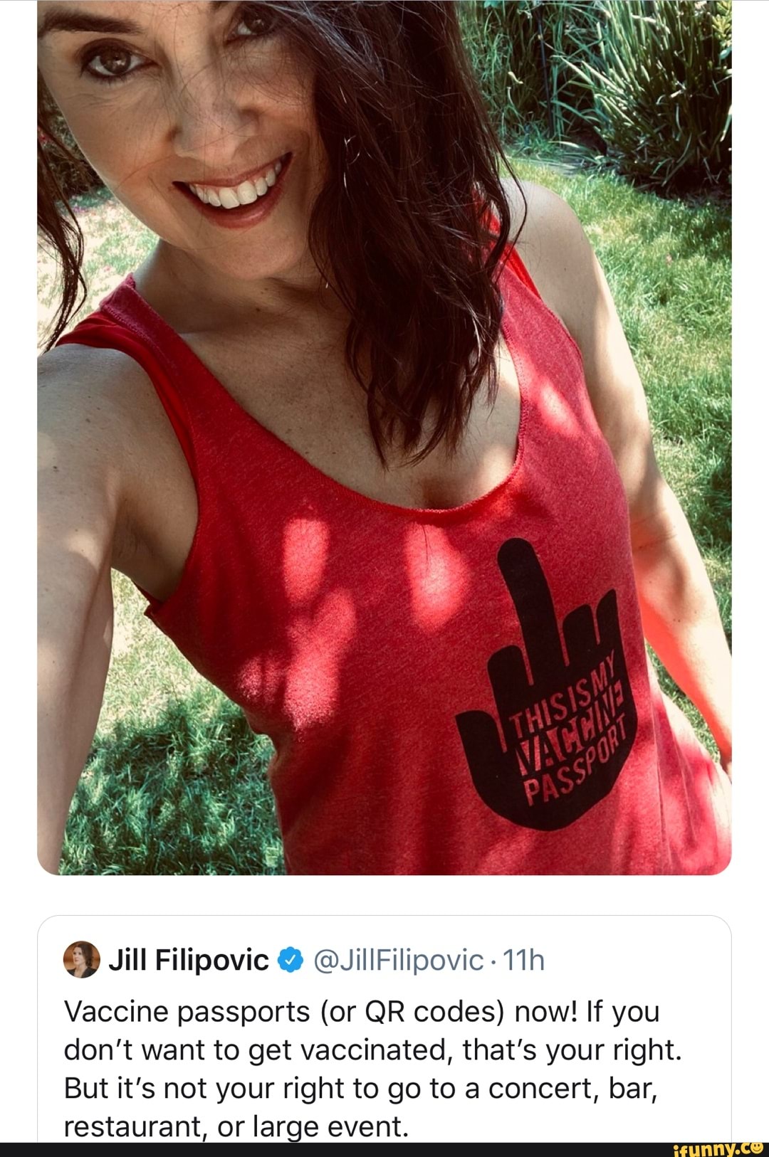 Jill Filipovic @ @JilIFilipovic
Vaccine passports (or QR codes) now! If you don't want to get vaccinated, that's your right.
But it's not your right to go to a concert, bar, restaurant, or large event.