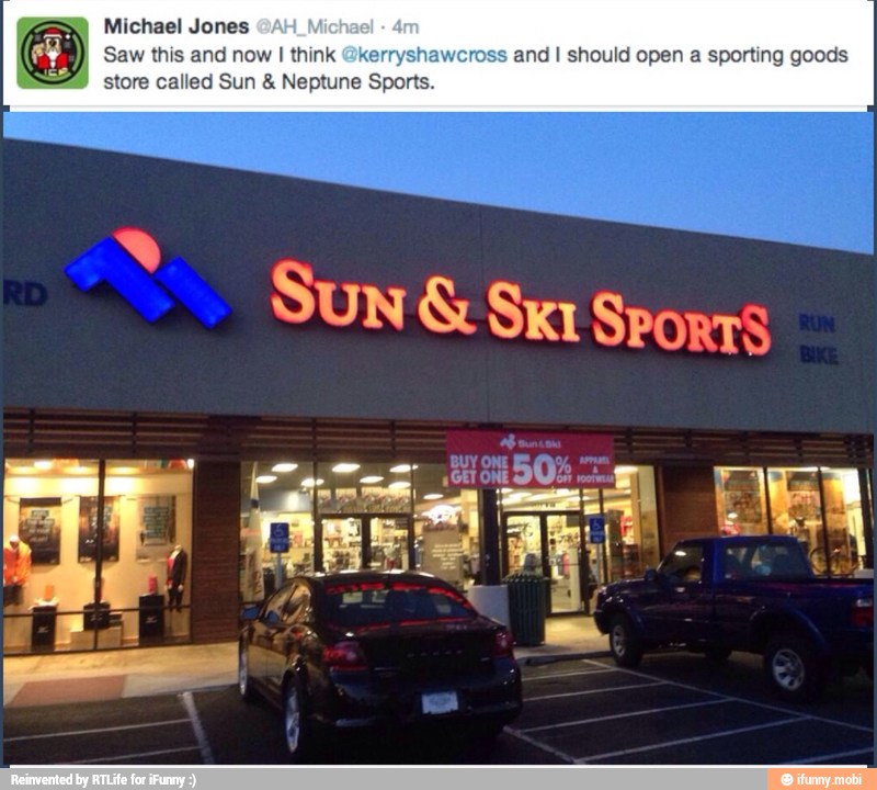 Saw this and now I think @kerryshawcross and I should open a sporting goods
store called Sun Neptune
SUN € Ski SPORTS
