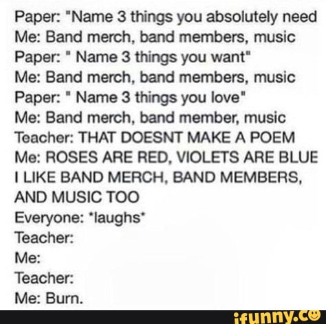 Paper Name 3 Things You Absolutely Need Me Band March Band Members Music Paper Name 3