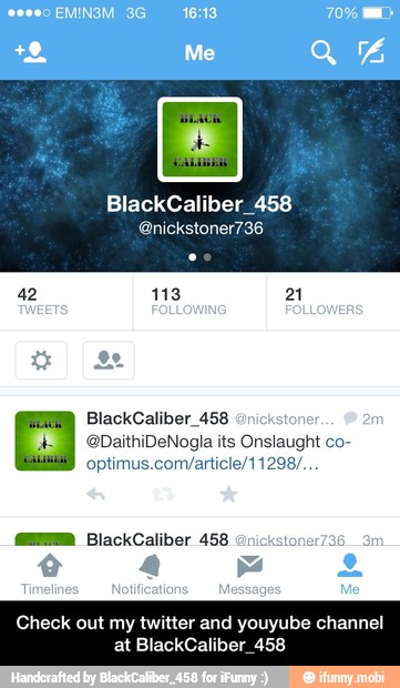 @DaithiDeNogla its Onslaught co-
optimus.com/article/11298/.
MIA BlackCaliber 458
Check out my twitter and youyube channel - Check out my twitter and youyube channel at BlackCaliber_458
