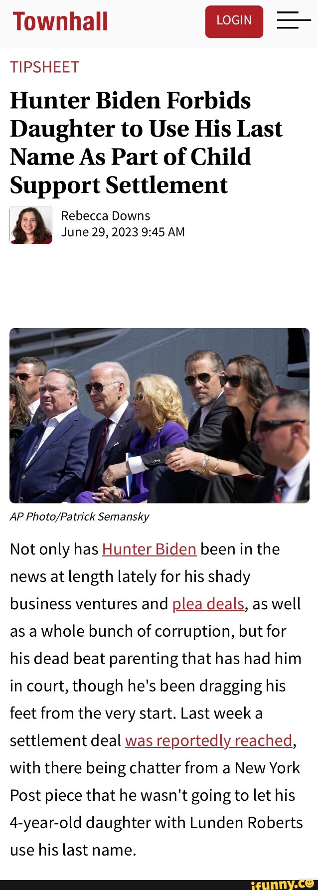 Townhall TIPSHEET Hunter Biden Forbids Daughter to Use His Last Name As ...