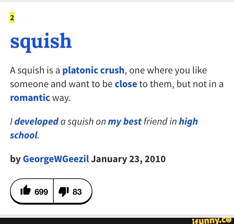 Squish A squish is a platonic crush, one where you like someone and