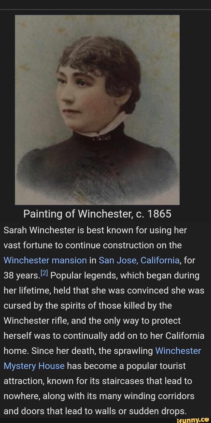 Painting of Winchester, c. 1865 Sarah Winchester is best known for ...