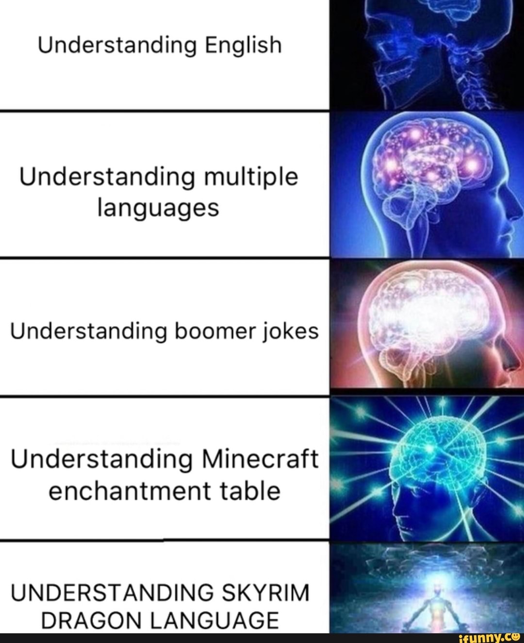 Understanding English Understanding Multiple Languages Understanding Boomer Jokes Understanding Minecraft Enchantment Table Understanding Skyrim Dragon Language Ifunny