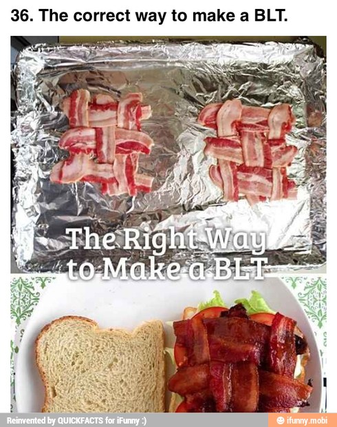 36. The correct way to make a BLT.