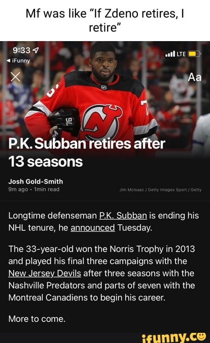 P.K. Subban ends career after 13 seasons