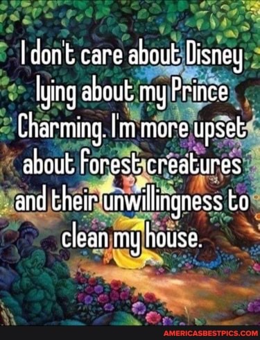 Dont care about Disney lying about my Prince Charming. Im more upset about  Forast, creatures and their unwillingness to clean my house 
