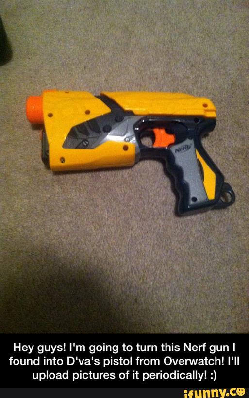Hey guys! I'm going to turn this Nerf gun I
found into D'va‘s pistol from Overwatch! I‘ll
upload pictures of it periodically! :) - Hey guys! I'm going to turn this Nerf gun I found into D'va's pistol from Overwatch! I'll upload pictures of it periodically! :)