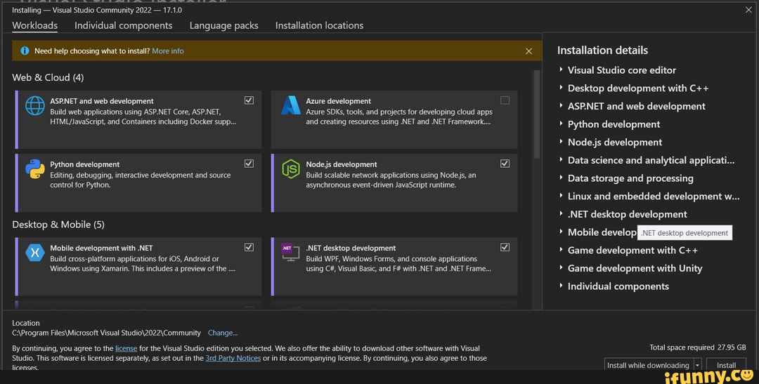 Installing - Visual Studio Community 2022 - 17.1.0 Workloads Individual ...