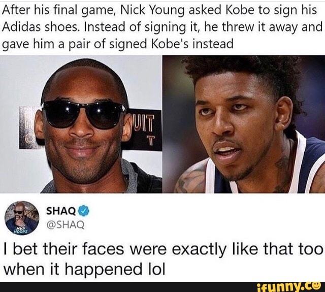 After his final game, Nick Young asked Kobe to sign his Adidas shoes ...