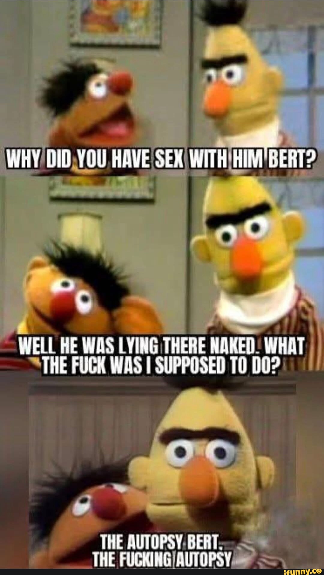 WHY DID, YOU HAVESEX WELL HE WAS LYING THERE NAKED: WHAT THE FUCK WAS I  SUPPOSED TO DO? THE AUTOPSY: BERT. THE - iFunny