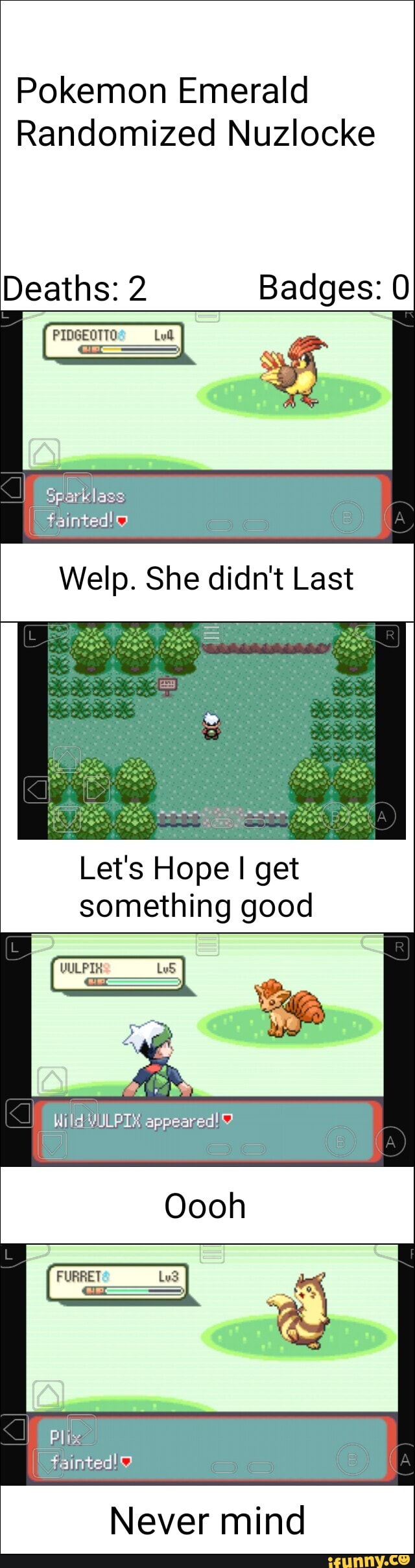 Pokemon Emerald
Randomized Nuzlocke
Deaths: 2 Badges: