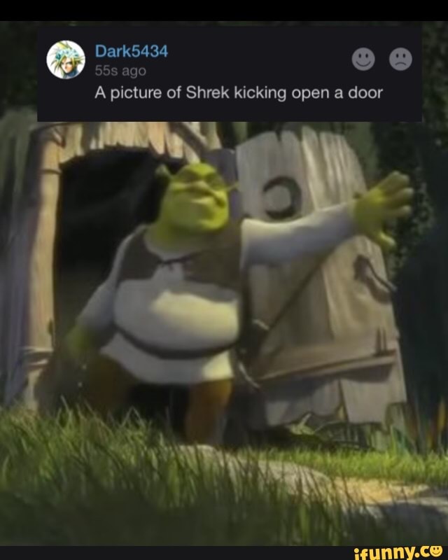A Picture Of Shrek Kicking Open A Door