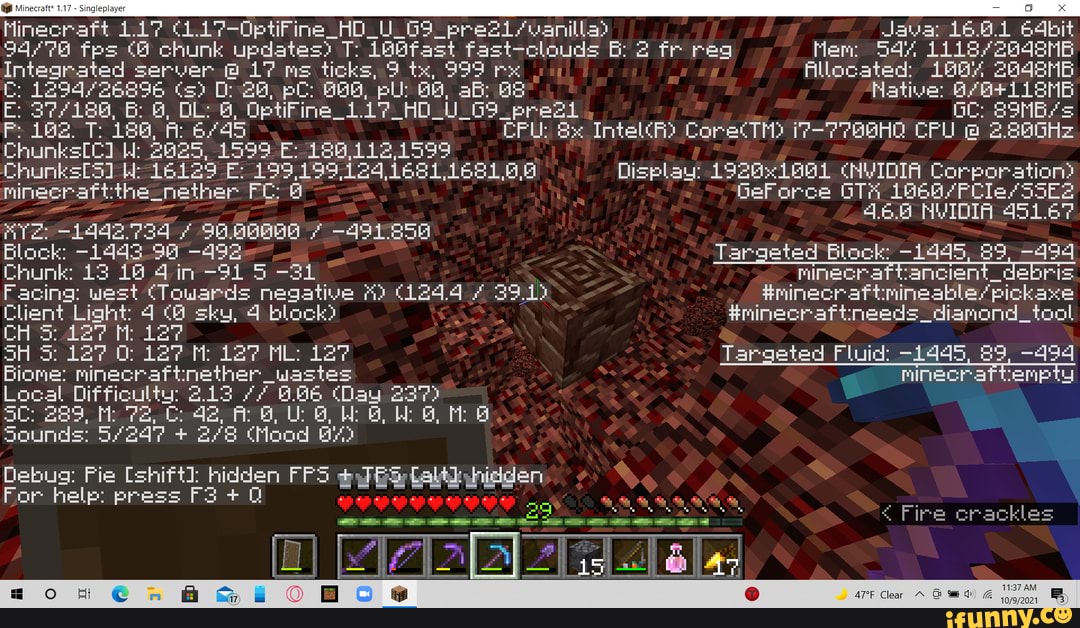 Minecraft Java 16 6 1 64bit Fps Chunk Updates T 1bbfast Fast Clouds B 2 Fr Reg