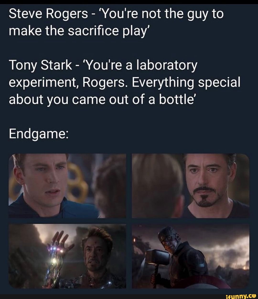 Steve Rogers - 'You're not the guy to make the sacrifice play' Tony ...