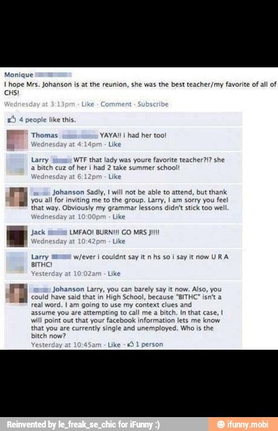 Larry lms
WTF that lady was youre favorite teacher? she
her
I 2 That way. Obviously my grammar lessons didnt stick too wel