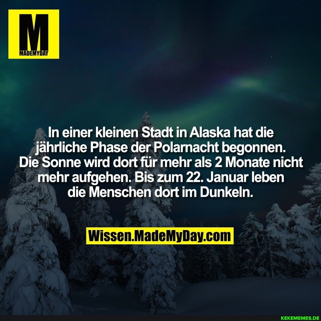 In einer kleinen Stadt in Alaska hat die jährliche Phase der Polarnacht begonnen.
Die Sonne wird dort für mehr als 2 Monate nicht mehr aufgehen. Bis zum 22. Januar leben die Menschen dort im Dunkeln.