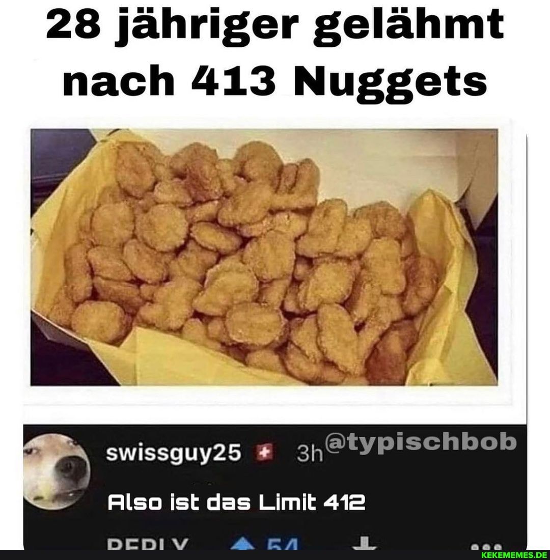 28 jähriger gelähmt nach 413 Nuggets
swissguy25
@typischbob
Also ist das Limit 412