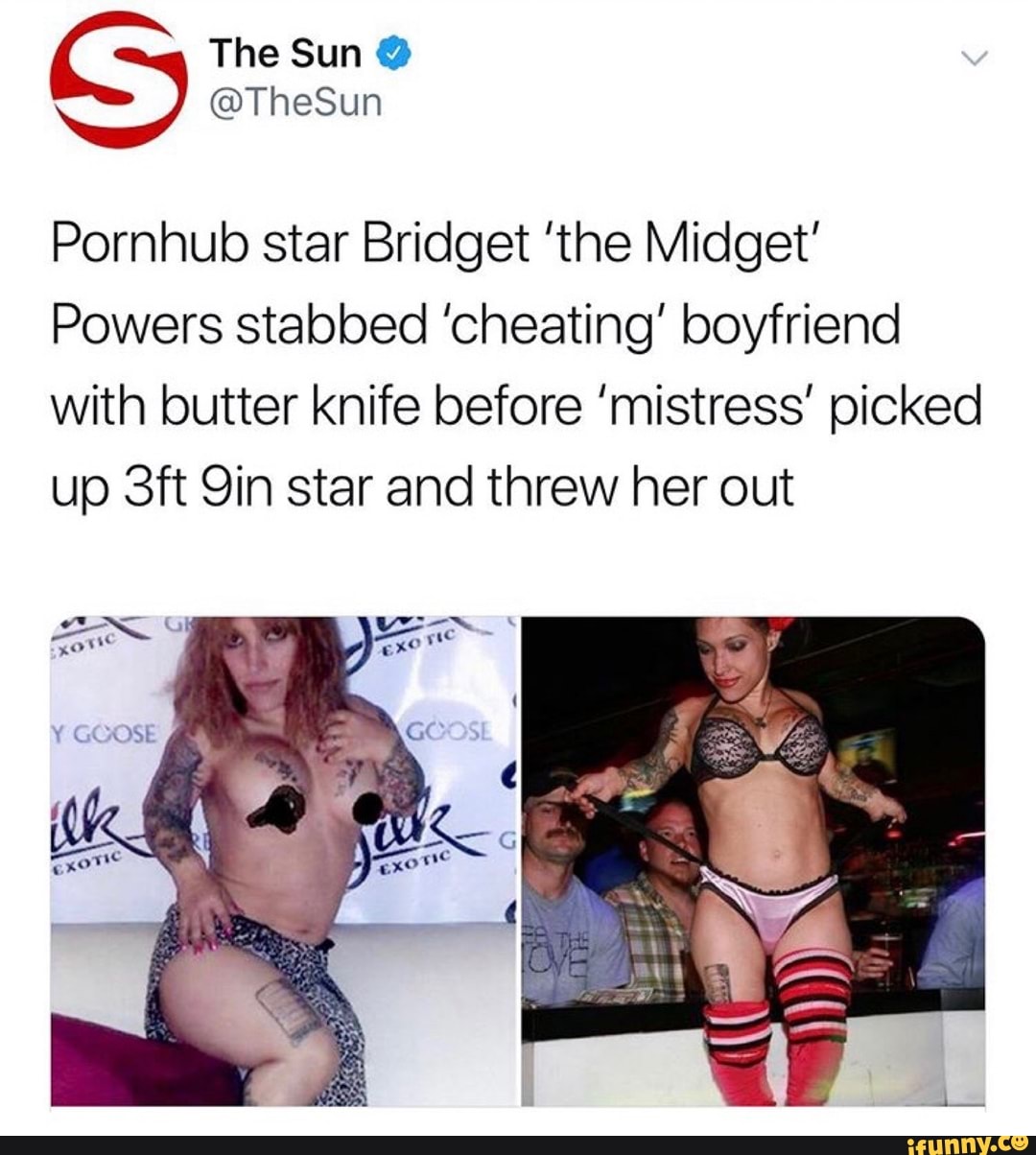 Diancie Pornhub - Pornhub star Bridget 'the Midget' Powers stabbed 'cheating' boyfriend With  butter knife before 'mistress' picked up 3ft 9in star and threw her out -  iFunny