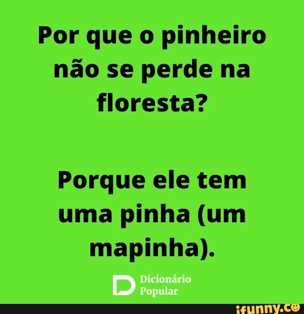 Por que o pinheiro
não se perde na
floresta?
Porque ele tem
uma pinha (um
mapinha).