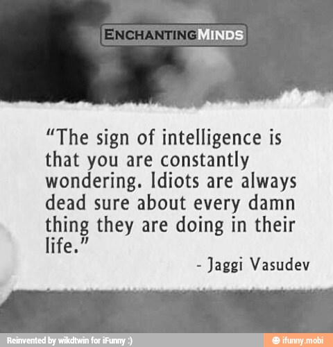 "The sign of intelligence is
that you are constantly
wondering. Idiots are always
dead sure about every damn
thing they are doing in their