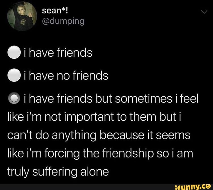 . i have friends . i have no friends O i have friends but sometimes i feel like i'm not