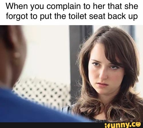 When you complain to her that she forgot to put the toilet seat back up ...