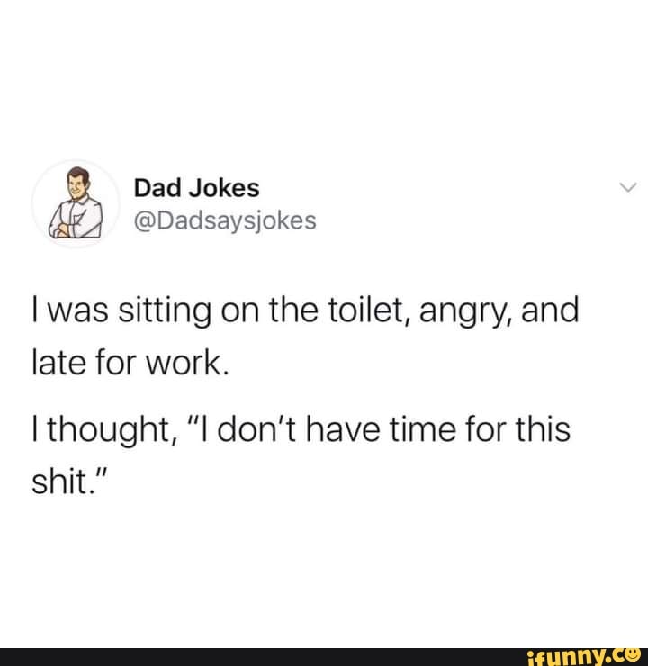 Dad Jokes Dadsaysjokes I was sitting on the toilet, angry, and late for work. I thought, don't