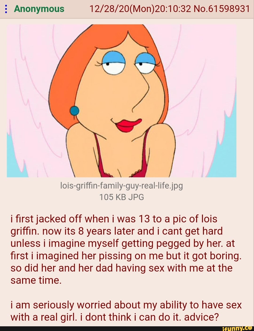 Anonymous No.61598931 lois-griffin-family-guy-real-life.jpg 105 KB JPG i  first jacked