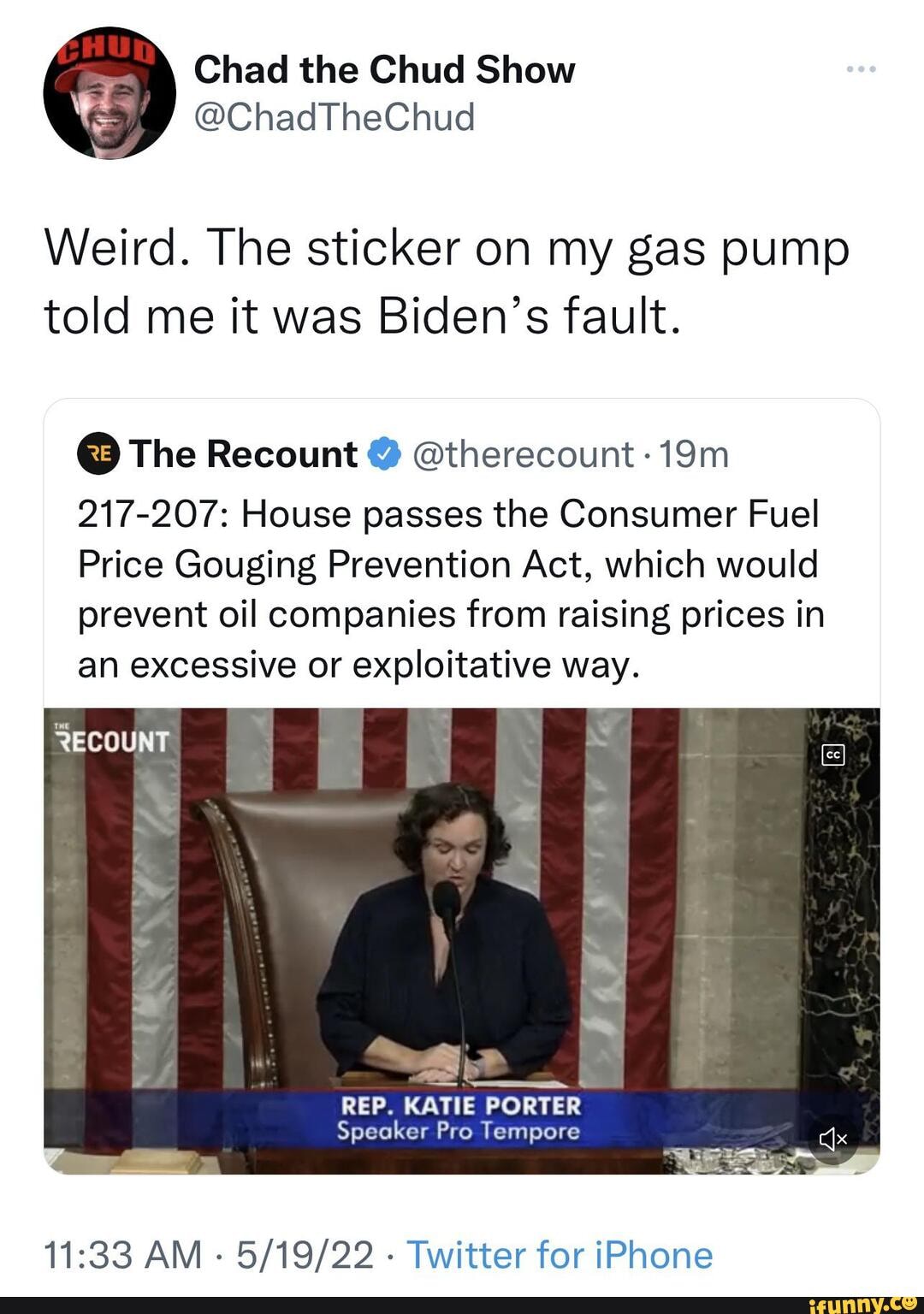 Chad the Show Weird. The sticker on my gas pump told me it was Biden's
