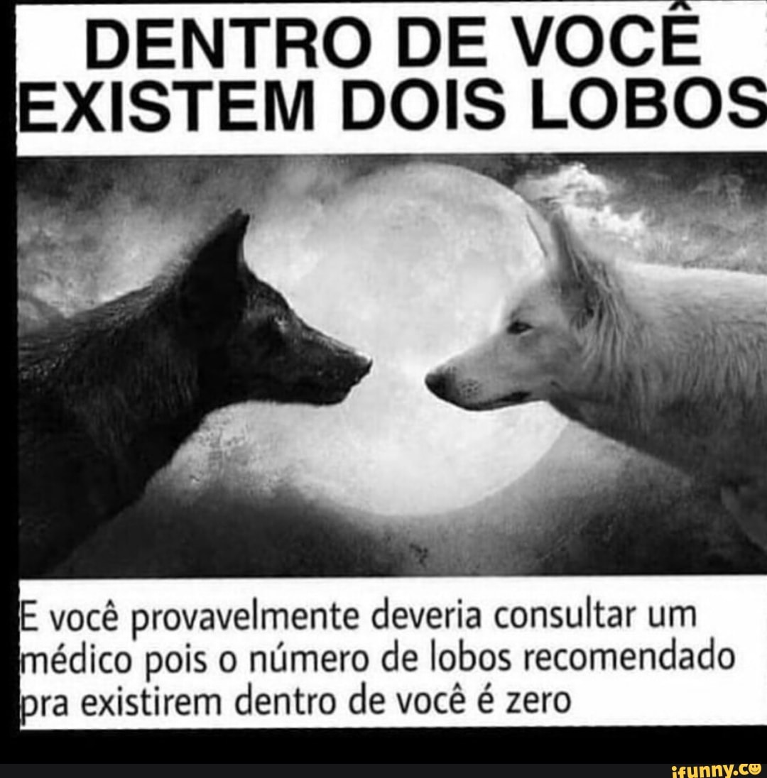 DENTRO DE VOCÊ.
EXISTEM DOIS LOBOS
E você provavelmente deveria consultar um
édico pois o número de lobos recomendado
pra existirem dentro de você é zero