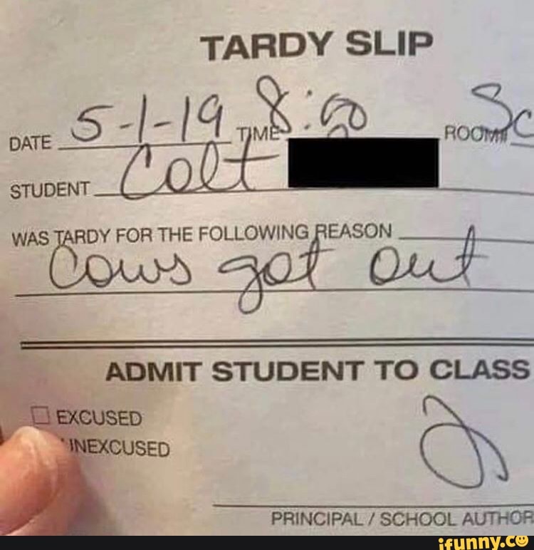 TARDY SLIP WAS TARDY FOR THE FOLLOWING POE" ADMIT STUDENT TO CLASS O ...