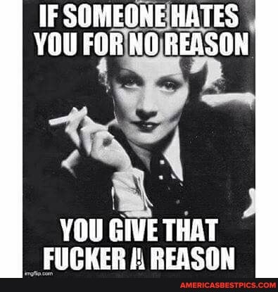 IF SOMEGNE HATES YOU FOR NO REASON
YOU GIVE THAT FUCKER REASON