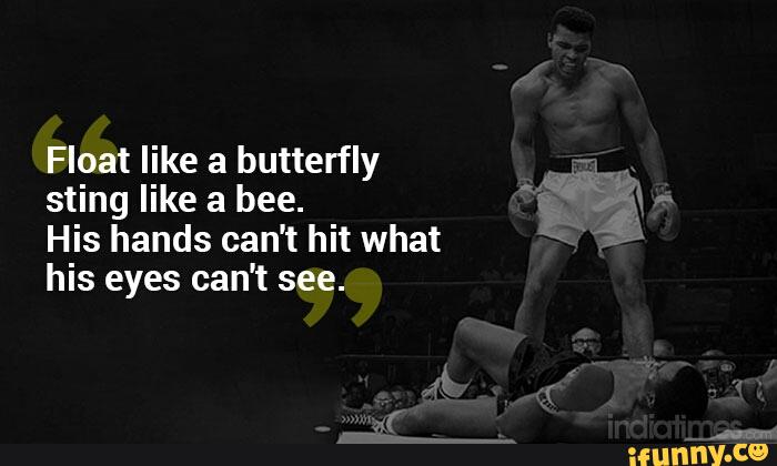 Float Like A Butterfly Sting Like A Bee His Hands Can T Hit What His Eyes Can T See Ifunny
