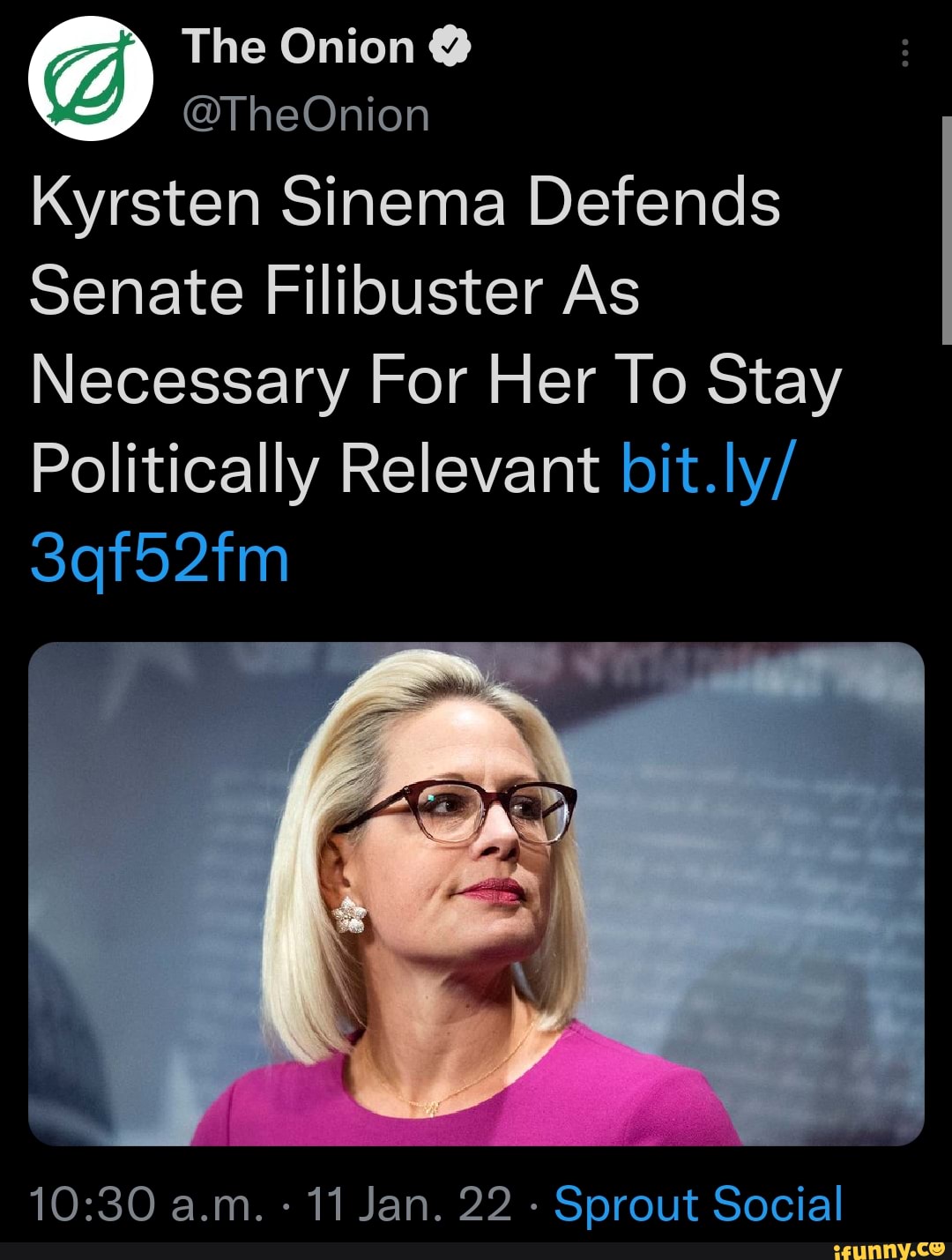 The Onion @ @TheOnion Kyrsten Sinema Defends Senate Filibuster As ...