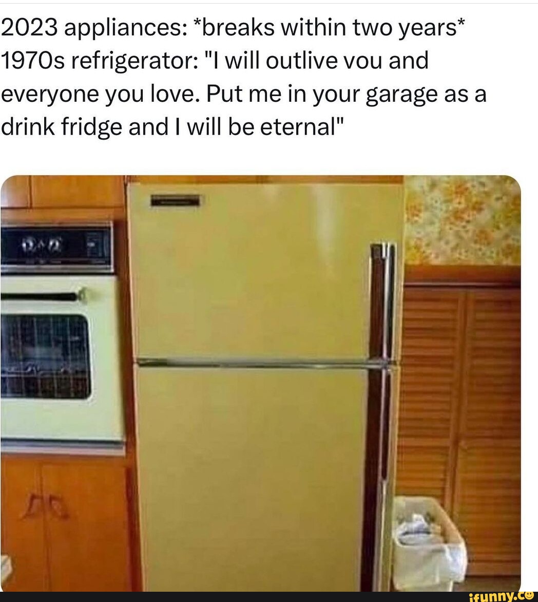 2023 appliances: *breaks within two years* 1970s refrigerator: 