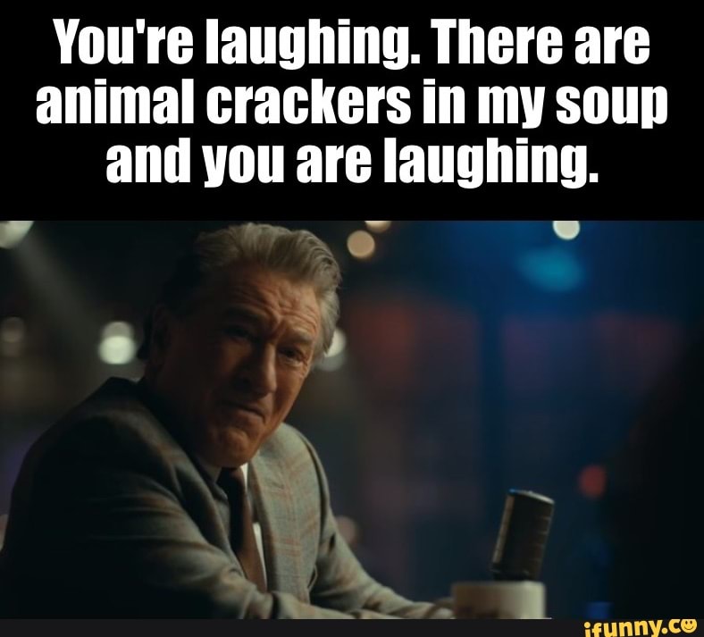 You're laughing. There are animal crackers in my soup and you are ...