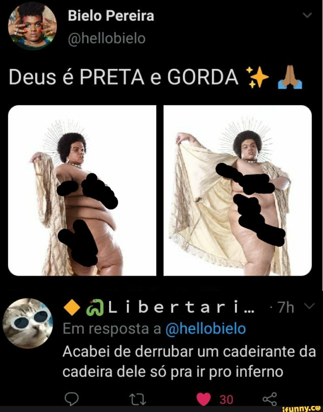 Deus é PRETA e GORDA JL
Acabei de derrubar um cadeirante da
cadeira dele só pra ir pro inferno