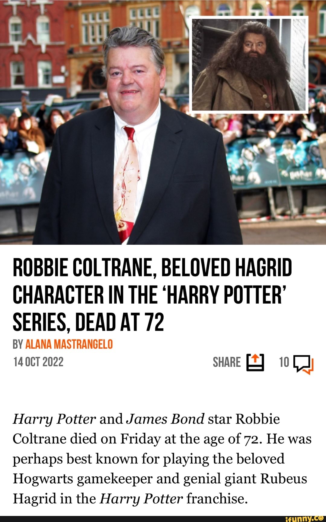 ROBBIE COLTRANE, BELOVED HAGRID CHARACTER IN THE 'HARRY POTTER' SERIES ...