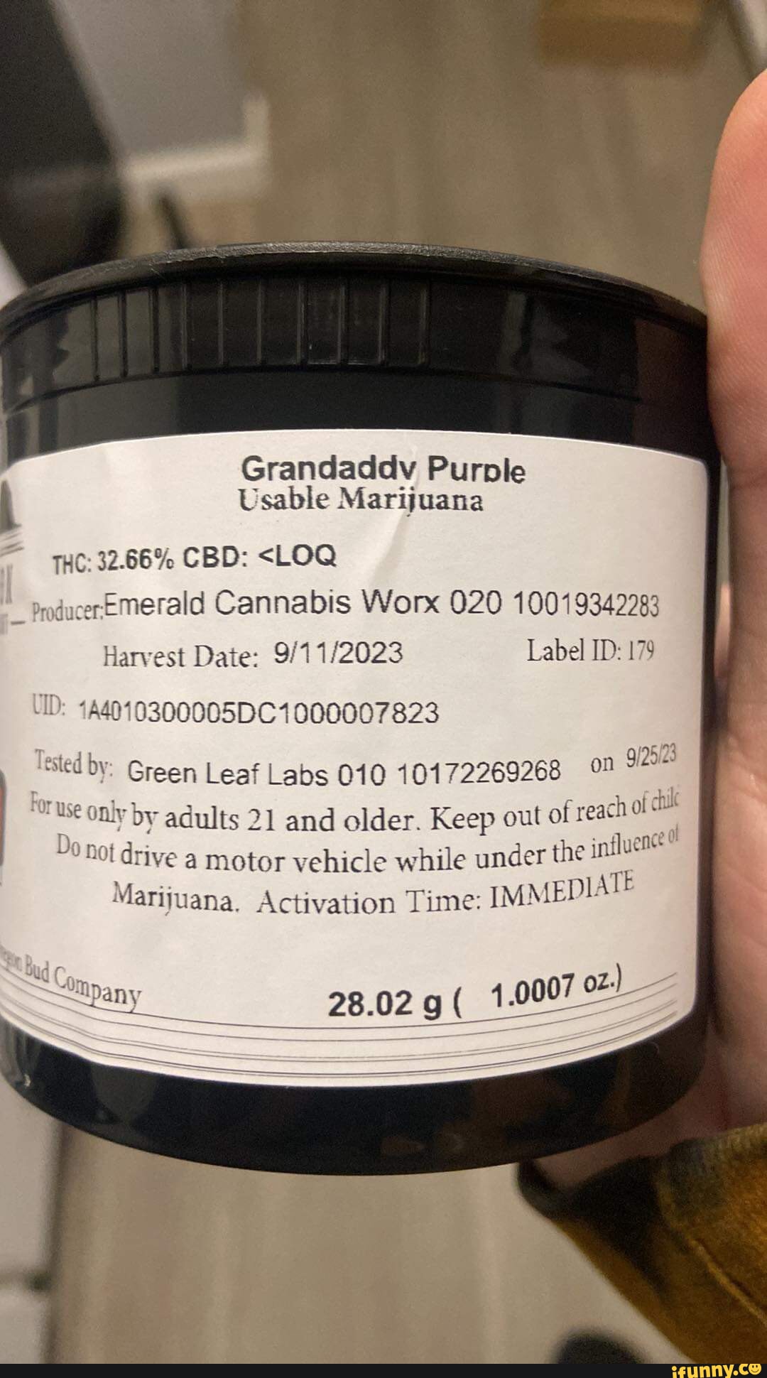 Grandaddv Purple Usable Marijuana THC 32 66 CBD LOQ