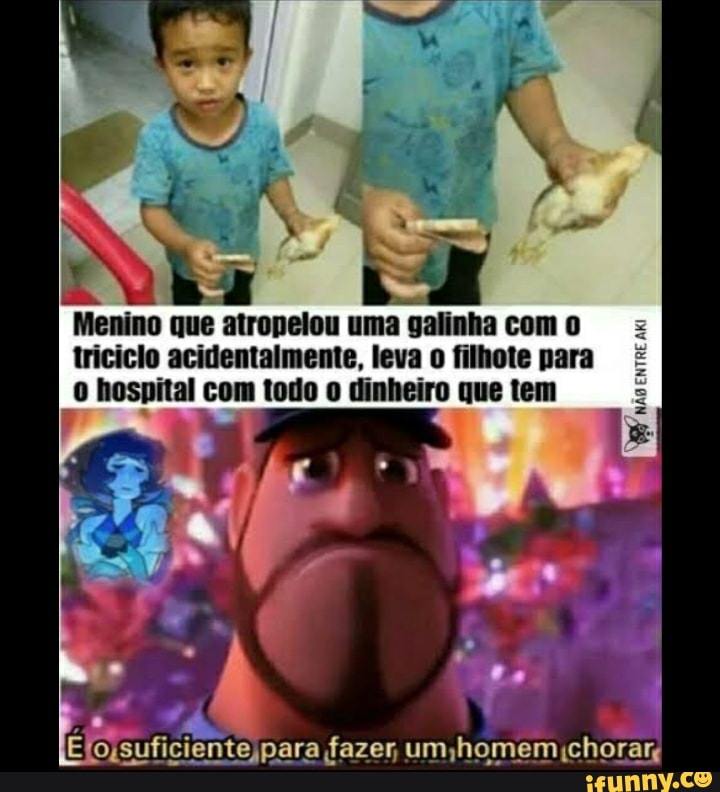 Menino que atropelou uma galinha com 0 triciclo acidentalmente, leva o filhote para
hospital com todo o dinheiro que tem
para fazer, um )homem chorar